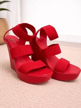 Aldo Red Platform Wedge Sandals Size 6